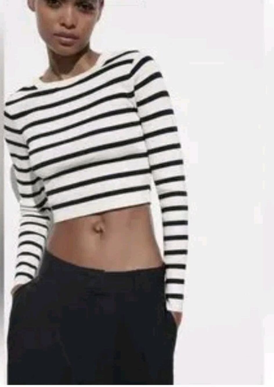 ZARA Cropped Stripe Pullover S Minimal Chic Knit Capsule Modern European Layer